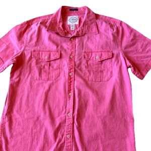 Men’s L St John’s Bay Classic linen Shirt Red Button Down Gorpcore Fishing